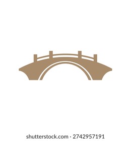 Simple brown arch bridge graphic illustration with railing and posts