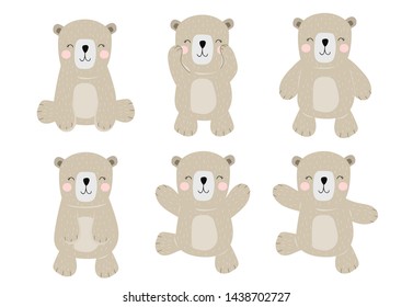 Simple brown bear character.Vector illustration character doodle cartoon