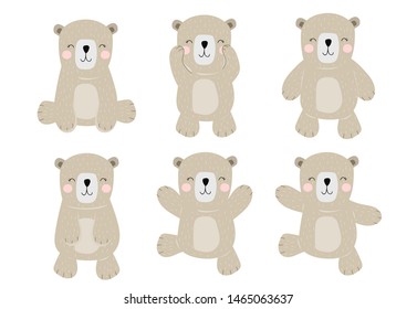 Simple brown bear character.Vector illustration character doodle cartoon