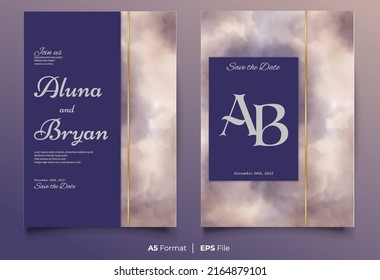 Simple brown and blue watercolor wedding invitation template