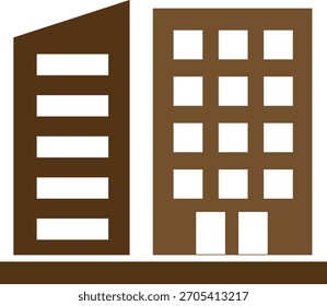 Iconos de construcción marrones simples con ventanas para bienes raíces o construcción