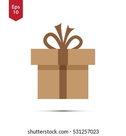 Simple Brown Christmas Present Symbol. Flat Design Style Sign. Vector Illustration