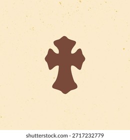 Una cruz marrón simple sobre un fondo beige texturizado