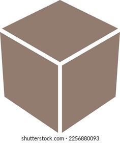 Simple Brown Cube Box Icon in 3D Style Perspective View. Vector Image.