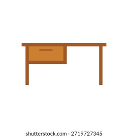 A simple brown desk with a single drawer on a white background