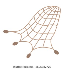 Simple brown fishing net illustration with floats, representing fishing and catching