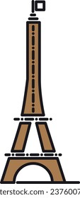 Simple brown flat drawing of the French historical landmark monument of the EIFFEL TOWER, PARIS