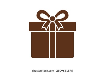 A simple, brown gift box with a ribbon tied in a bow on top, presented in a flat vector style.