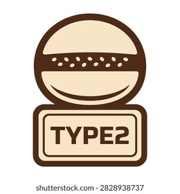 Simple brown hamburger icon with type2 label on white background, food symbol