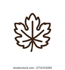 Simple brown line art icon of a grape leaf. Ideal for nature, wine, organic food, and botanical themes. Clean vector illustration on white.