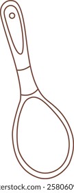 Simple brown line drawing depicting a wooden spoon featuring a hole for hanging, perfect for illustrating cooking, kitchen utensils, and various culinary themes in a minimalist style