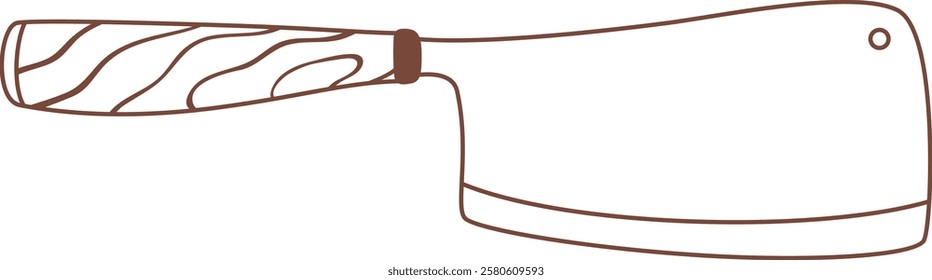 Simple brown line drawing of a meat cleaver knife with wooden handle isolated on a white background, ideal for butchers and meat industry concepts