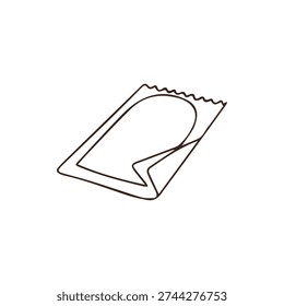 A simple brown line drawing of a partially opened condom wrapper on a white background. This minimalist icon represents safe sex contraception and protection.