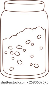 Simple brown line drawing representing a closed transparent jar containing a grainy substance with small irregular pieces, isolated on a white background