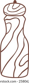 Simple brown line drawing showcasing a wooden salt or pepper shaker featuring a wood grain texture, isolated against a clean white background, perfect for kitchen or dining themes