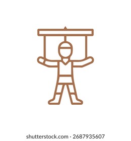 Einfaches braunes Liniensymbol, das eine Puppe oder eine von oben kontrollierte Person darstellt, ideal für Konzepte des Management-Einflusses und der Führung