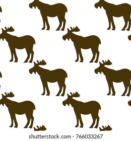 Simple brown moose seamless repeating background. White background, vector format