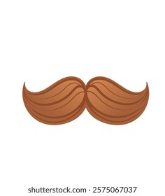 Simple brown mustache with soft waves. Great for facial hair styling visuals or character designs. Vector illustration isolated on white background