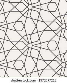 Simple Brown on Cream Line Geometric Islamic Sacred Art Seamless Repeat Vector Pattern