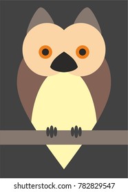 Simple brown owl on a twig with black background
