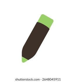 Simple Brown Pencil Icon – Green Eraser and Tip in Flat Design