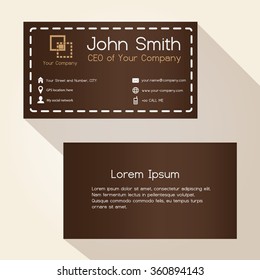 simple brown stitched like style business card design eps10