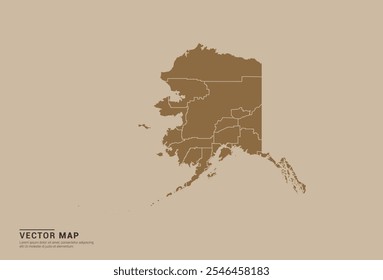 Simple brown vector map of Alaska with editable provincial borders on a sand color background. Ideal for educational, business, and design use.