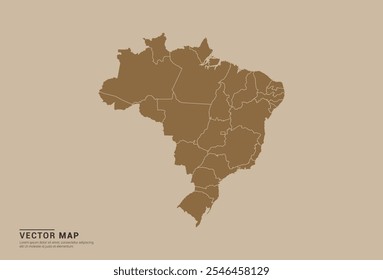 Simple brown vector map of Brazil with editable provincial borders on a sand color background. Ideal for educational, business, and design use.