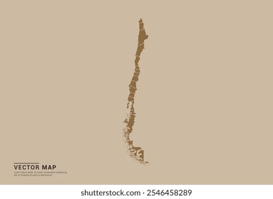 Mapa de vetor marrom simples do Chile com bordas provinciais editáveis em um fundo de cor de areia. Ideal para uso educacional, empresarial e de design.