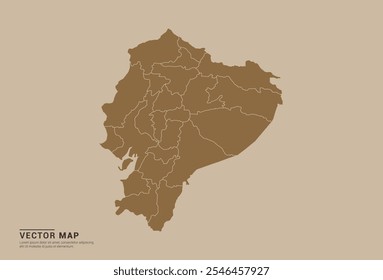 Simple brown vector map of Ecuador with editable provincial borders on a sand color background. Ideal for educational, business, and design use.