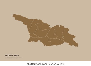 Simple brown vector map of Georgia with editable provincial borders on a sand color background. Ideal for educational, business, and design use.