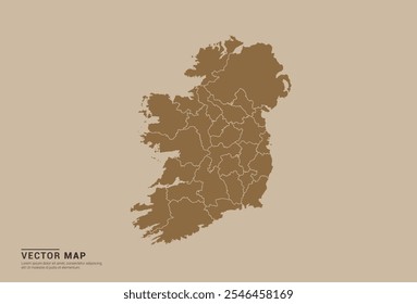 Mapa de Vector marrón simple de Irlanda con bordes provinciales editables sobre un fondo de color arena. Ideal para uso educativo, empresarial y de diseño.