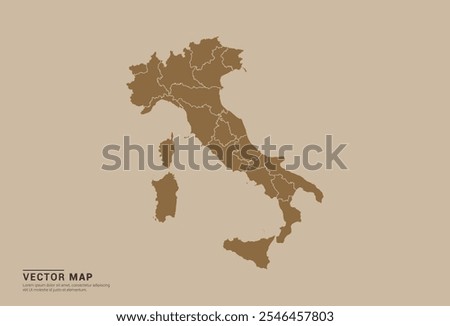 Simple brown vector map of Italy with editable provincial borders on a sand color background. Ideal for educational, business, and design use.