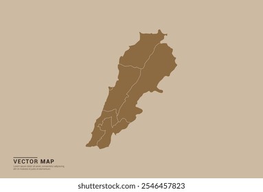 Einfache braune Vektorkarte des Libanon mit bearbeitbaren Provinzgrenzen auf sandfarbenem Hintergrund. Ideal für den Einsatz in Bildung, Wirtschaft und Design.