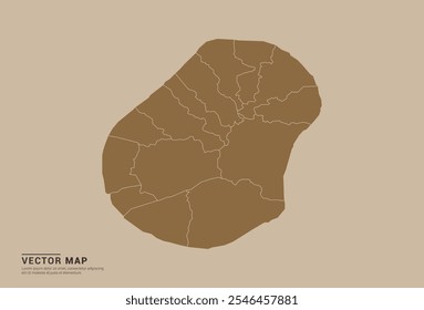 Mapa de vetor marrom simples de Nauru com bordas provinciais editáveis em um fundo de cor de areia. Ideal para uso educacional, empresarial e de design.