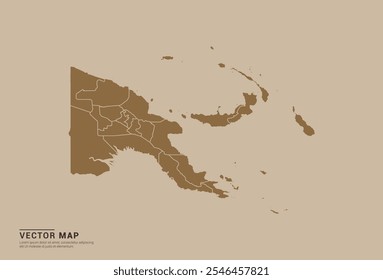 Mapa de Vector marrón simple de Papúa Guinea Nueva con bordes provinciales editables sobre un fondo de color arena. Ideal para uso educativo, empresarial y de diseño.