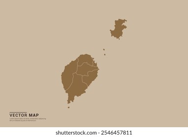 Simple brown vector map of Sao Tome with editable provincial borders on a sand color background. Ideal for educational, business, and design use.