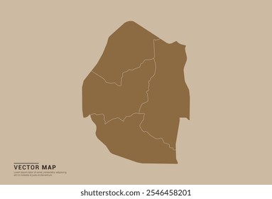 Simple brown vector map of Swaziland with editable provincial borders on a sand color background. Ideal for educational, business, and design use.