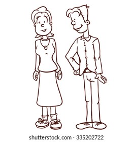 simple brown and white mom and dad cartoon