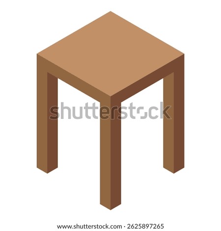 Simple brown wooden stool with square seat standing on four legs, furniture for sitting isometric icon