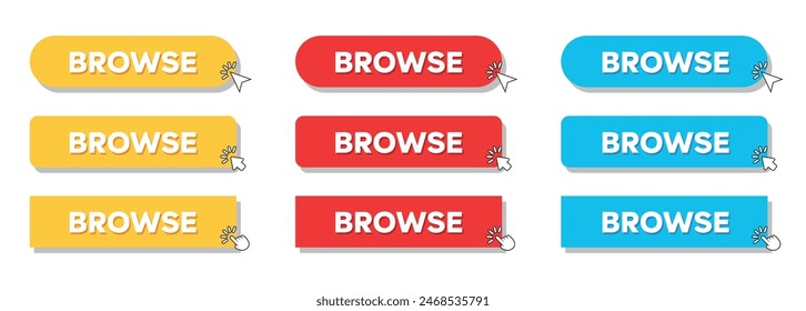 Simple Browse Web Button Set with hand pointer or arrow pointer modern minimal style vector