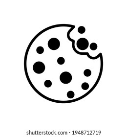 Simple browser cookie thin line icon in black. Symbol of round chocolate cookie. Isolated on white. Trendy flat outline illustration for: app, graphic, design, web, site, ui, ux. Vector EPS 10