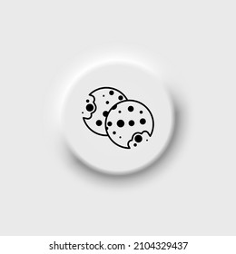 Simple browser cookies thin black outline icon. Symbol of round chocolate cookie. Neomorphism button. Isolated on white. Flat illustration for: app, graphic, design, web, site, ui, ux. Vector EPS 10