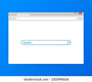 Simple browser window on blue background. Browser search. Vector stock illustration.