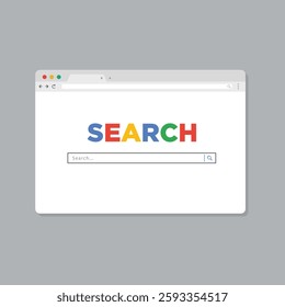Simple browser window on blue background. Browser search.