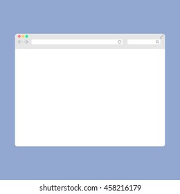 Simple Browser window on blue background. Browser with address and search bar, control buttons. Browser screen mockup template.