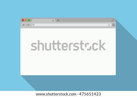 Simple browser window on blue background. Chrome browser. Flat vector stock illustration.