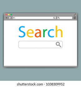 Simple browser window on gray background. Browser search. Flat vector stock illustration.