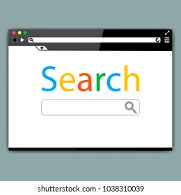 Simple browser window on gray background. Browser search. Flat vector stock illustration.