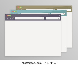 Simple browser window on gray background in three colors